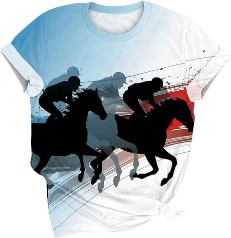 مضحك سباق الخيول tshirts للنساء رايدر سباق هدايا تي شيرت القميص قصير الأكمام خمر الرسم تي شيرت قمم مضحكة in Saudi Arabia