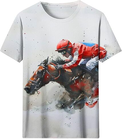 Vintage Graphic T-Shirt for Women Short Sleeve Loose Fit Tunic Tops Funny Horse Racing Tshirts Animal Print Tees in Kuwait