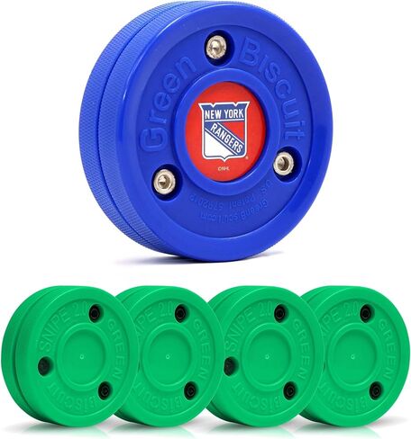 Green Biscuit 4-Pack Snipe New 2.0 Off Ice Hockey Pucks with 1 NHL Puck, Street Hockey Puck for Stickhandling and Shooting Practices - Official in Saudi Arabia