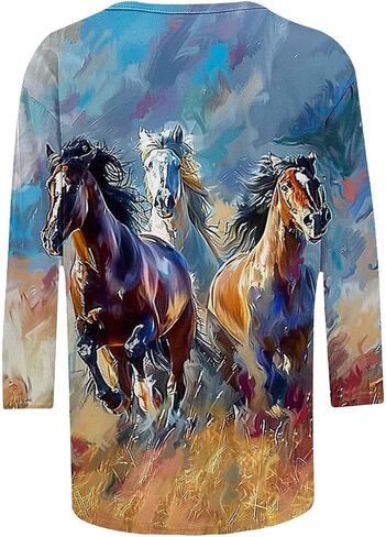 Horse Racing Shirts for Women 3/4 Sleeve Casual Tops Funny Graphic Tees Crewneck Loose Workout Tunic Blouse in Saudi Arabia