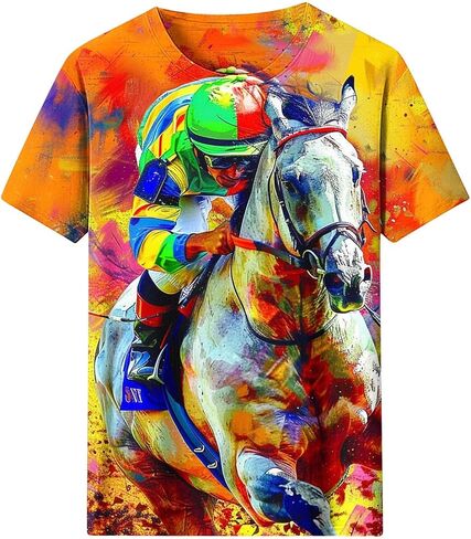 Vintage Graphic T-Shirt for Women Short Sleeve Loose Fit Tunic Tops Funny Horse Racing Tshirts Animal Print Tees in Kuwait