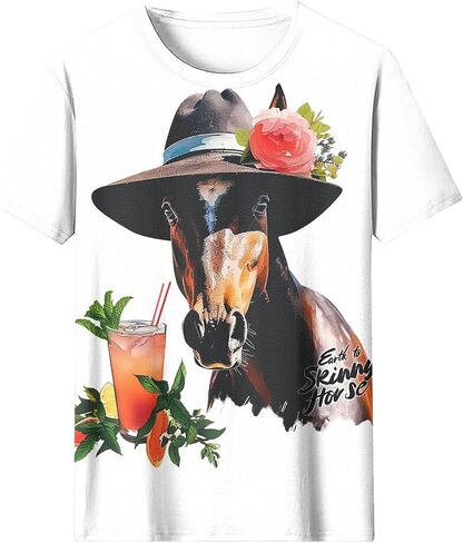 Vintage Graphic T-Shirt for Women Short Sleeve Loose Fit Tunic Tops Funny Horse Racing Tshirts Animal Print Tees in Kuwait