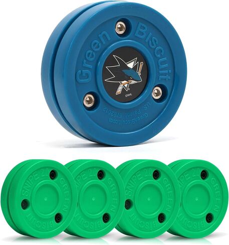 Green Biscuit 4-Pack Snipe New 2.0 Off Ice Hockey Pucks with 1 NHL Puck, Street Hockey Puck for Stickhandling and Shooting Practices - Official in Saudi Arabia