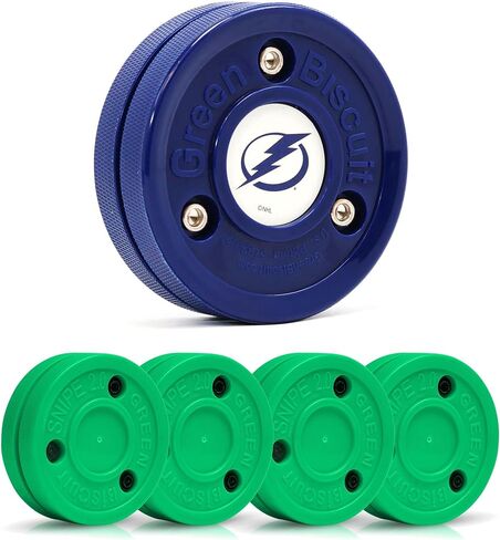 Green Biscuit 4-Pack Snipe New 2.0 Off Ice Hockey Pucks with 1 NHL Puck, Street Hockey Puck for Stickhandling and Shooting Practices - Official in Saudi Arabia