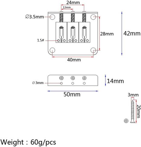 Zinc Alloy Bridge Adjustable 3 String Headless Guitar Bridge for Cigar Box Electric Guitar Replacement in Saudi Arabia
