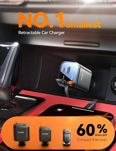 [2026 Ultra-Compact] JOYROOM Retractable Car Charger 84W Car Charger USB C for iPhone 16 17 Fast Charging, Car Accessories, Car Adapter Travel Essentials Gifts for Women Men, for iPhone 17 16 15 14 13 | [2026 Ultra-Compact] [180°Adjustable] Car Accessorie in Kuwait