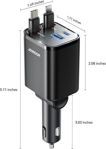 [2026 Ultra-Compact] JOYROOM Retractable Car Charger 84W Car Charger USB C for iPhone 16 17 Fast Charging, Car Accessories, Car Adapter Travel Essentials Gifts for Women Men, for iPhone 17 16 15 14 13 | [2026 Ultra-Compact] [180°Adjustable] Car Accessorie in Kuwait