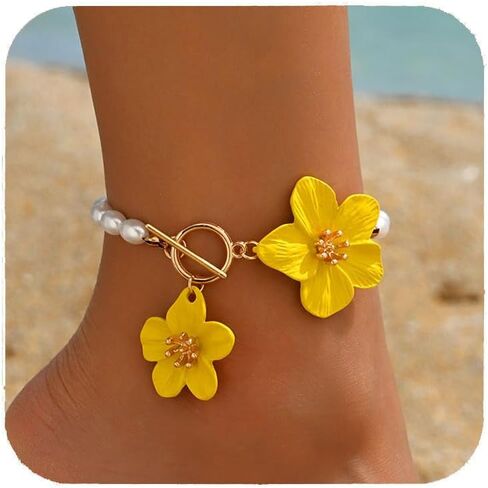 Flower Anklets for Women Trendy Flower Ankle Bracelet Boho Floral Anklet Summer Beach Anklets Jewelry for Women in Kuwait