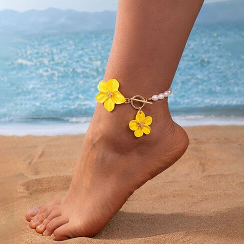 Flower Anklets for Women Trendy Flower Ankle Bracelet Boho Floral Anklet Summer Beach Anklets Jewelry for Women in Kuwait