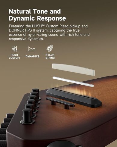 Donner Hush C Acoustic-electric Nylon String Guitar الكلاسيكية-غيتار سفر خفيف الوزن مع موالف مدمج ، HPS-II Preamp ، جاك سماعة الرأس وموقف سريع للنساء-Sunburst in Kuwait