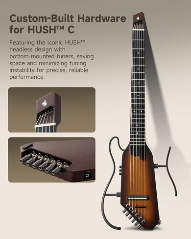 Donner Hush C Acoustic-electric Nylon String Guitar الكلاسيكية-غيتار سفر خفيف الوزن مع موالف مدمج ، HPS-II Preamp ، جاك سماعة الرأس وموقف سريع للنساء-Sunburst in Kuwait