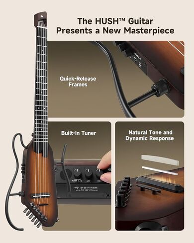 Donner Hush C Acoustic-electric Nylon String Guitar الكلاسيكية-غيتار سفر خفيف الوزن مع موالف مدمج ، HPS-II Preamp ، جاك سماعة الرأس وموقف سريع للنساء-Sunburst in Kuwait