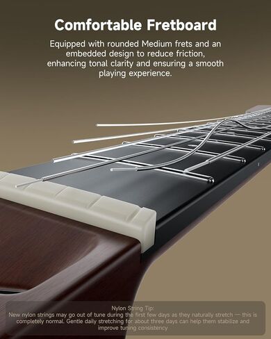 Donner Hush C Acoustic-electric Nylon String Guitar الكلاسيكية-غيتار سفر خفيف الوزن مع موالف مدمج ، HPS-II Preamp ، جاك سماعة الرأس وموقف سريع للنساء-Sunburst in Kuwait