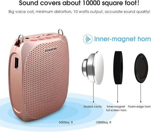 Zoweetek ZW-Z258 محمولة مضخم صوت مصغر قابل لإعادة الشحن للمعلمين مع سماعات سماعة ميكروفون سلكية وخصر ، يدعم صوت تنسيق MP3 لخطاب الكلام والفئة والتدريب والدليل السياحي ومكبر الصوت in Kuwait