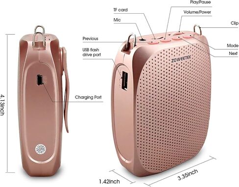 Zoweetek ZW-Z258 محمولة مضخم صوت مصغر قابل لإعادة الشحن للمعلمين مع سماعات سماعة ميكروفون سلكية وخصر ، يدعم صوت تنسيق MP3 لخطاب الكلام والفئة والتدريب والدليل السياحي ومكبر الصوت in Kuwait