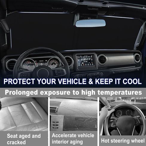 Car Windshield Sun Shade for 2020-2025 Ford Explorer Fully Covered Foldable Front Window Shade, Professional 310T Polyester UV & Heat Protection, Keep Interior Cool, Outdoor Camping in Kuwait