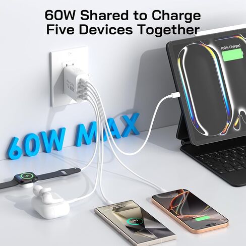 2Pack USB C كتلة شاحن سريع ، 60W 5-Port USB C Charger Cloch 30W Type C Clock Clock ، 2USB C+3USB A PPS/PD 3.0 Multiport Charge Cube for iPhone 16 15 14 13 Pro Max ، for Galaxy S24 S23 Ultra ، i pad pad in Kuwait