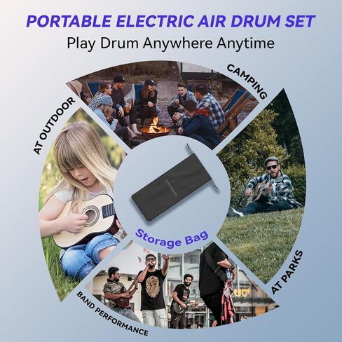 Electronic Drum Set Portable - Quiet Electric Drum Practice Set Air Drumsticks With 3.5mm Input, Drumming App Lessons Games, Storage Bag, Foot Pedal, Lanyard - with Step-by-Step Video Tutorials in Kuwait