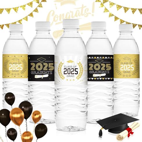 100 PCS التخرج ملصقات ملصقات زجاجة الماء ملصقات ملصقات زجاجة ماء ، تخرج مقاوم للماء 2025 الحفلات ، 5 نمط (أسود ، أبيض ، ذهبي) in Kuwait