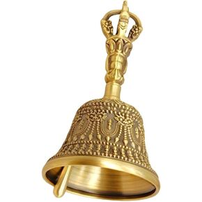 النحاس الصلب المصنوع يدويًا من طقوس Vajra Bell ｜ Tibetan Dorje & Taoist Bagua Design ｜ أداة التأمل والمذبح (الأسود/الذهبي القديم ｜ صغير/كبير) (أسود (13.5 سم)) in Kuwait