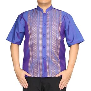 RaanPahMuang Short Sleeve Formal Chinese Woven Motif Silk Shirt in Saudi Arabia