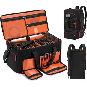 BOSSTIN DJ Cable Gig Bag for Equipment, DJ Cable Organizer Backpack with Detachable Dividers and Padded Bottom, DJ Mixer Bag for Music Gear Accessories with 15.6'' Laptop Compartment (Black) in Kuwait