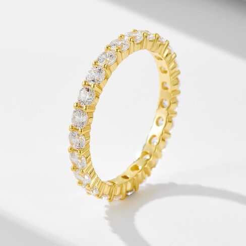 TIKJE 2 Rings Set For Women, 18k Yellow/White Gold Plated Rings - Cubic Zirconias Band Ring, Eternity Promise Engagement Wedding Band Gift For Her Size 5-12 in Kuwait