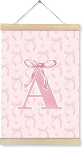 Locomiss Coquette Pink Bow Preppy Girly Wall Art With Wooden Poster Hanger Frame, Pink Preppy Initial L Room Decor, Coquette Trendy Wall Decor Poster for Girls Room Bedroom Dorm, 12x16 Inch in Saudi Arabia