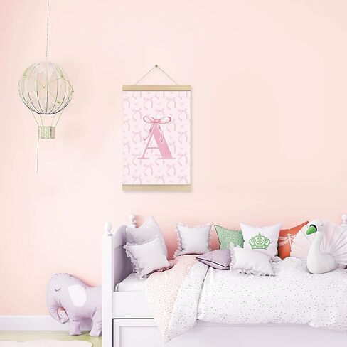 Locomiss Coquette Pink Bow Preppy Girly Wall Art With Wooden Poster Hanger Frame, Pink Preppy Initial L Room Decor, Coquette Trendy Wall Decor Poster for Girls Room Bedroom Dorm, 12x16 Inch in Saudi Arabia