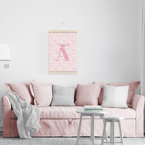 Locomiss Coquette Pink Bow Preppy Girly Wall Art With Wooden Poster Hanger Frame, Pink Preppy Initial L Room Decor, Coquette Trendy Wall Decor Poster for Girls Room Bedroom Dorm, 12x16 Inch in Saudi Arabia