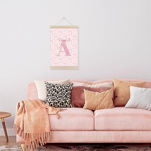 Locomiss Coquette Pink Bow Preppy Girly Wall Art With Wooden Poster Hanger Frame, Pink Preppy Initial L Room Decor, Coquette Trendy Wall Decor Poster for Girls Room Bedroom Dorm, 12x16 Inch in Saudi Arabia