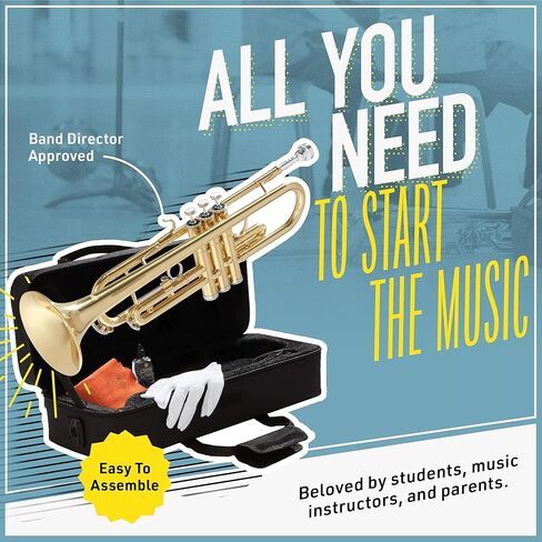 Mendini By Cecilio Bb Standard Trumpet Set for Beginners - Brass Student Trumpet Instrument with Hard Case, 7C Mouthpiece, Valve Oil, Cleaning Cloth, Gloves (Gold) in Kuwait