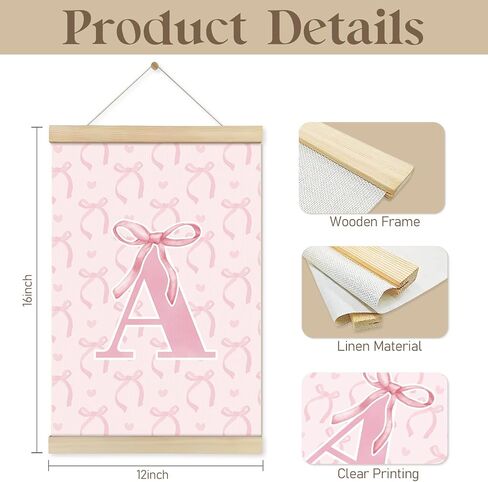 Locomiss Coquette Pink Bow Preppy Girly Wall Art With Wooden Poster Hanger Frame, Pink Preppy Initial L Room Decor, Coquette Trendy Wall Decor Poster for Girls Room Bedroom Dorm, 12x16 Inch in Saudi Arabia
