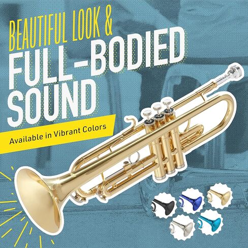 Mendini By Cecilio Bb Standard Trumpet Set for Beginners - Brass Student Trumpet Instrument with Hard Case, 7C Mouthpiece, Valve Oil, Cleaning Cloth, Gloves (Gold) in Kuwait