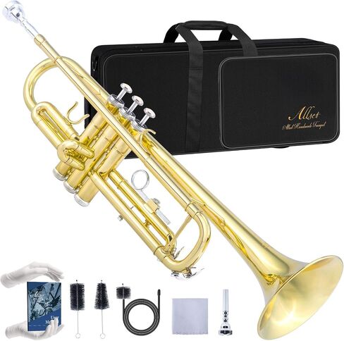 ALLSET Bb Standard Trumpet for Beginners | Student Band, Orchestra, Pro Level Performance | Professional Brass Trumpet Kit with Hard Case, 7C Mouthpiece& Cleaning Kit | Gold in Saudi Arabia