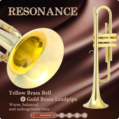 ALLSET Bb Standard Trumpet for Beginners | Student Band, Orchestra, Pro Level Performance | Professional Brass Trumpet Kit with Hard Case, 7C Mouthpiece& Cleaning Kit | Gold in Saudi Arabia