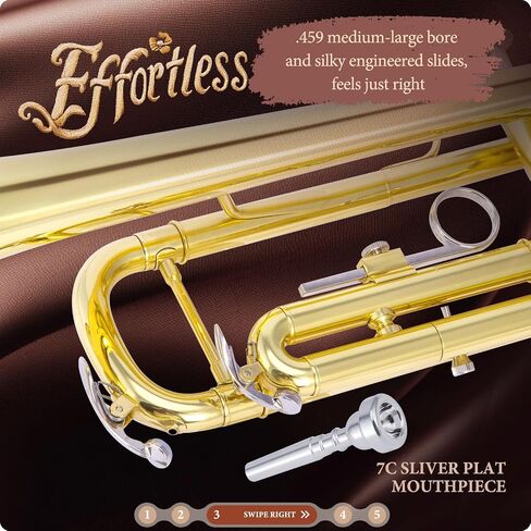 ALLSET Bb Standard Trumpet for Beginners | Student Band, Orchestra, Pro Level Performance | Professional Brass Trumpet Kit with Hard Case, 7C Mouthpiece& Cleaning Kit | Gold in Saudi Arabia