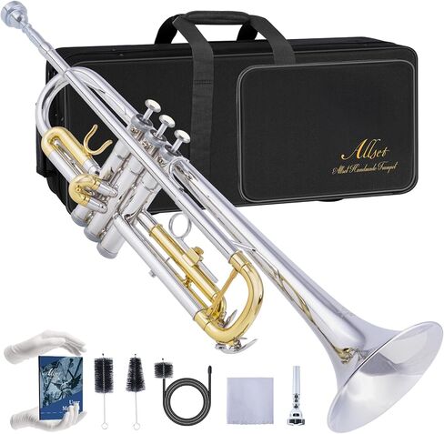 ALLSET Bb Standard Trumpet for Beginners | Student Band, Orchestra, Pro Level Performance | Professional Brass Trumpet Kit with Hard Case, 7C Mouthpiece& Cleaning Kit | Gold in Saudi Arabia