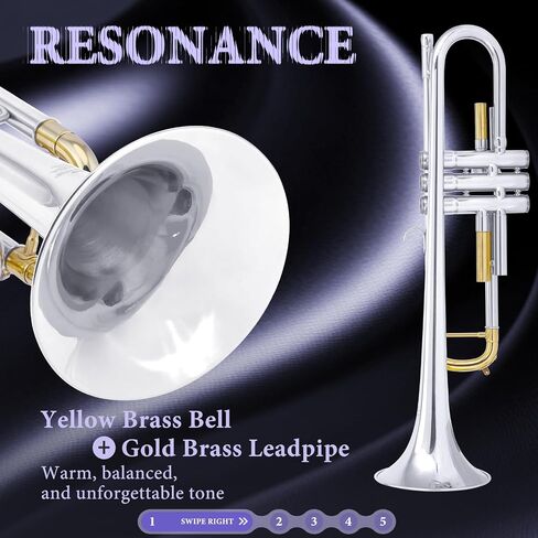 ALLSET Bb Standard Trumpet for Beginners | Student Band, Orchestra, Pro Level Performance | Professional Brass Trumpet Kit with Hard Case, 7C Mouthpiece& Cleaning Kit | Gold in Saudi Arabia