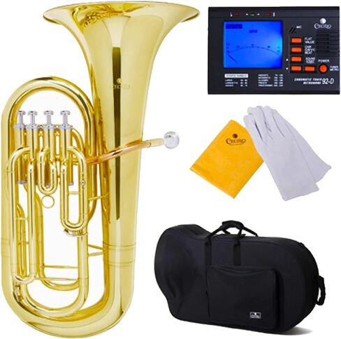Mendini by Cecilio Euphonium, Lacquer Brass B Flat Euphonium with Tuner, 3 Stainless Steel Pistons, Mouthpiece, Hard Case, Polishing Cloth and Gloves (Gold) in Kuwait