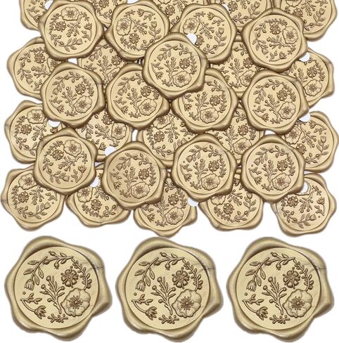 ملصقات إكليث شمع الشمع أبيض ، ملصقات ختم الزفاف زهرة ، 50 PCS ملصقات ختم الشمع ملصقات شمعية ملصقات ، ملصقات ختم زهرة مثالية للمغلف ، الدعوة (أبيض) in Saudi Arabia
