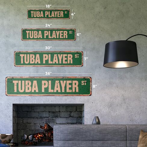 Tuba Player Vintage البلاستيك الشارع علامة مسيرة فرقة أنابيب الموسيقى الموسيقية | داخلي/في الهواء الطلق | 18 "واسعة in Saudi Arabia