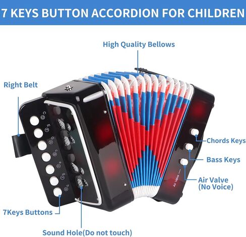 LOTKEY 7 KEY KEORS ARCRODION ، 3 BASS MINI CORDORION ، تصميم محمول خفيف الوزن ودائم للطلاب ، والأطفال ، والمبتدئين لممارسة (أسود) in Kuwait