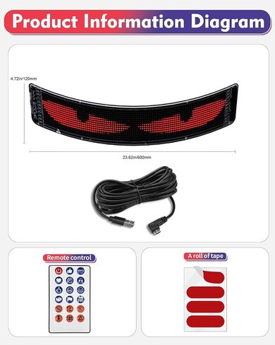 Devil Eyes Light for Cars,Programmable LED Eyes for Car,Ultra-Thin Flexible LED Display Screen Panel for Car Window,Flex LED Display for Car, Bluetooth APP Control,DIY Design Text (13.70 * 4.01 Inch) in Saudi Arabia