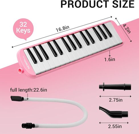 MOSEN 32 Keys Melodica Instrument, Air Piano Keyboard Pianica Soprano Melodica with 2 Soft Long Tubes, Short Mouthpieces, Carrying Bag, Pink in Saudi Arabia