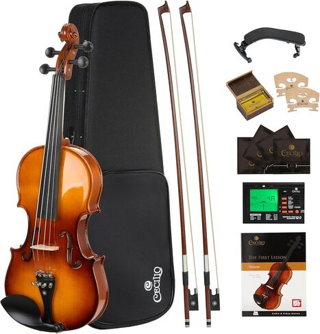 سيسيليو 3/4 كمان الكمان الصلبة مع سلاسل D'Addario Prelude ، القوس ، Rosin ، موالف ، راحة الكتف والدرس - مثالي للمبتدئين in Kuwait