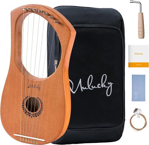 Lyre Harp Mulucky 7 Metal Lyre Steel String String Bone Saddle Mahogany Lyre أداة مع مفتاح ضبط وحقيبة أزعج أسود - MLH701 in Kuwait