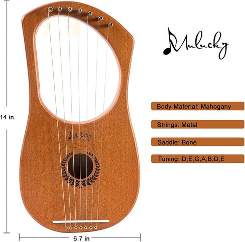 Lyre Harp Mulucky 7 Metal Lyre Steel String String Bone Saddle Mahogany Lyre أداة مع مفتاح ضبط وحقيبة أزعج أسود - MLH701 in Kuwait