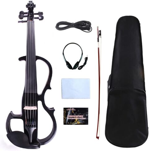 Viola Electric 16 بوصة فيولا الصلبة مع تجهيزات الأبنوس ، وحالات حمل وملحقات مدرجة للمهنيين والمبتدئين والطلاب (أسود) in Kuwait