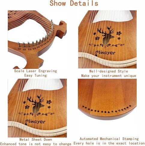Miwayer Lyre Harp Kit 16 Strings Musical Musical Mahogany Body Totem Totem Professional القيثارة مع الملحقات والحالة (Cyan) in Saudi Arabia